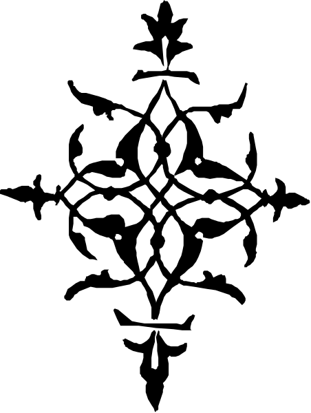 The image shows a black cross with white stars on either side of it against a gray background.