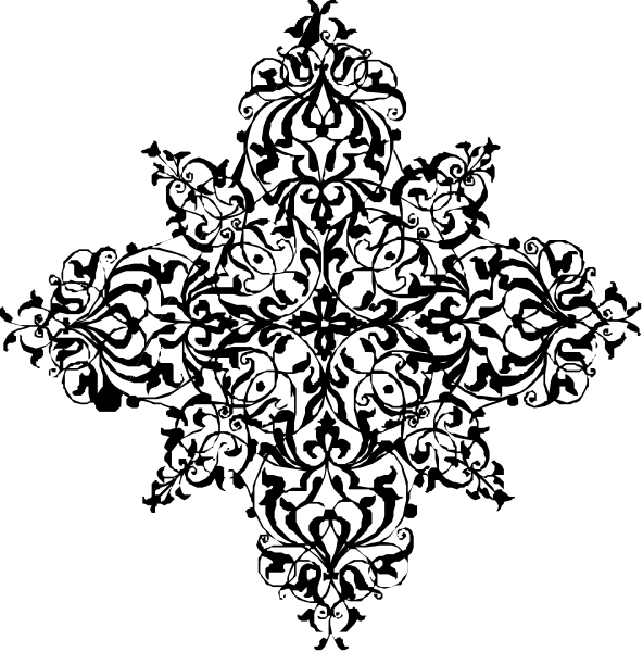 The image shows a black and white pattern with intricate designs that resemble snowflakes within an octagonal frame.