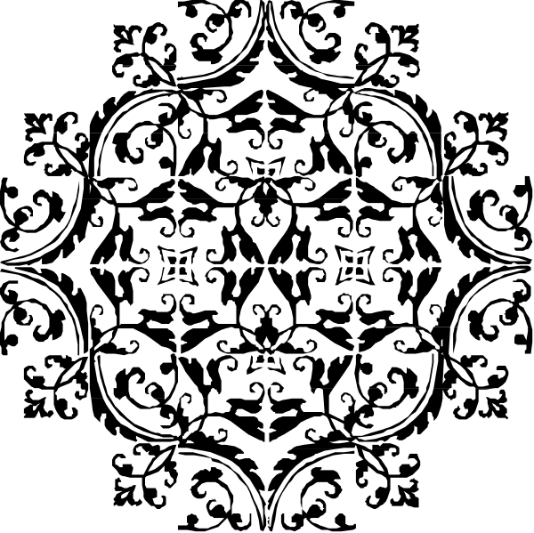 The image shows a symmetrical pattern with multiple black shapes against a dark background that resembles an abstract design rather than depicting any real-world scene or object.