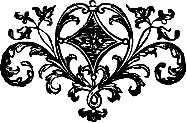 The black and white logo of a company with an intricate design featuring patterns around it.