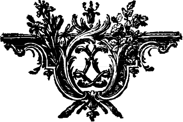 The black and white logo of a company with an intricate design featuring leaves around it on top of what appears to be a clock face in its center.