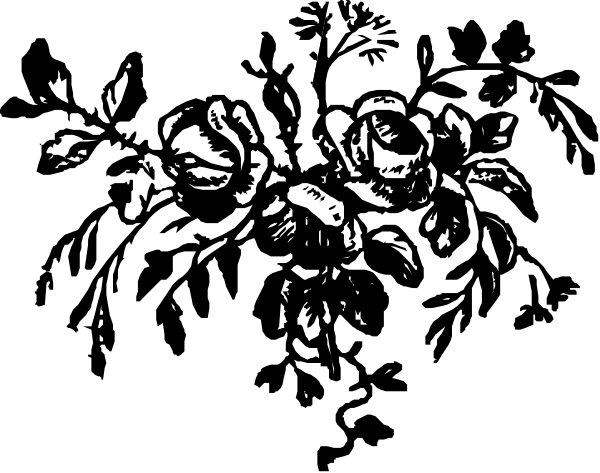 The black and white photo shows a bouquet of flowers with leaves on top against an indistinct background.