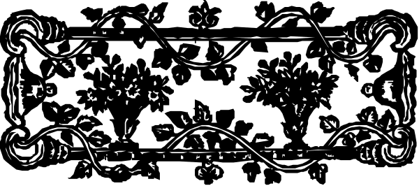 The black and white illustration shows a decorative border with intricate patterns resembling leaves and flowers at its ends, set against an unadorned background that could be interpreted as wallpaper.