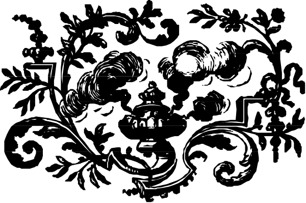 The black and white illustration depicts a heart shape with various patterns inside it against an abstract background that resembles clouds or swirls of smoke.