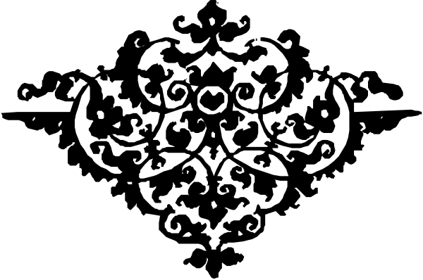 The black and white photo shows a decorative pattern with intricate designs that resemble floral motifs on what appears to be fabric.