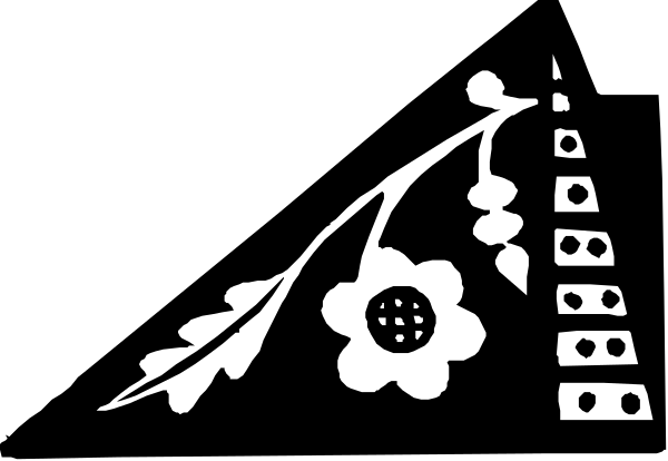 The black and white silhouette of a flower with leaves on either side against an empty background.