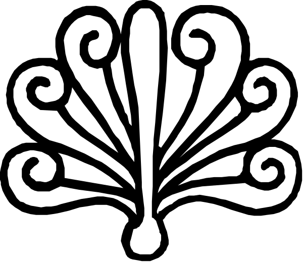 The black and white logo features a stylized floral design with swirling patterns resembling leaves on either side of an abstract central motif that could be interpreted as a flower or sunburst pattern, all within what appears to be a decorative border framing these elements.