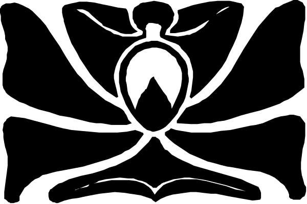 The black background features a white silhouette of an animal with two ears pointing upwards on either side of its head; it has one eye visible in profile view atop what appears to be a small hill, and there is no other discernible detail or setting provided by this image.