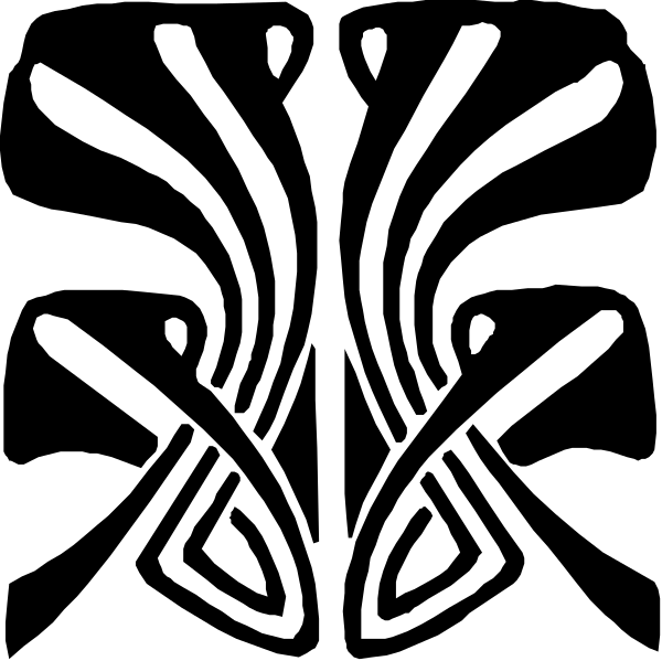 The black background features a white silhouette of an animal with two ears on top of its head that resembles a wolf's face in profile view.