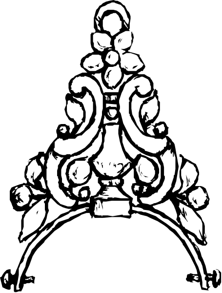 The black and white photo shows a crown with intricate designs on top of it against a dark background.