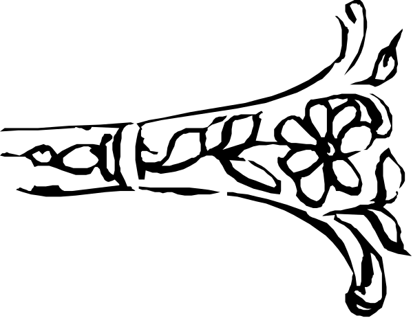 The black and white silhouette of a flower with petals on it is shown against an indistinct background.