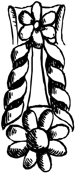 The black and white illustration shows a ribbon with flowers tied around it on top of what appears to be an object that could possibly represent a gift box or present wrapped in paper.