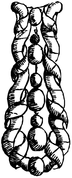 The black and white illustration shows a decorative object that resembles an abstract design with various shapes connected together to form one cohesive piece of artwork.