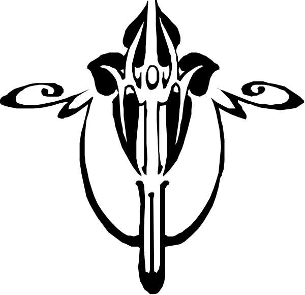 The black background of a computer screen displays an icon that resembles two overlapping circles with what appears to be three white dots inside them on either side.