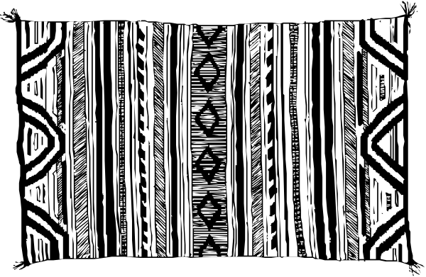 The image shows a black and white pattern with intricate designs that resemble tribal motifs on fabric.
