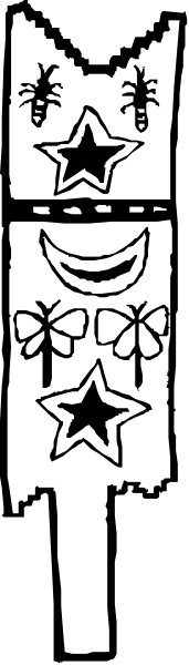 The image shows a black and white pixelated representation of an ice cream cone with two scoops on top, each decorated differently: one has stars while the other is adorned by what appears to be a crown-like decoration; in between these cones stands another smaller starry figure.