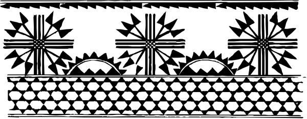 The black and white photo shows a keyboard with keys that have various symbols on them such as letters, numbers, punctuation marks, etc., placed in front of what appears to be an abstract background featuring geometric shapes like circles and triangles arranged diagonally from top left corner to bottom right corner.