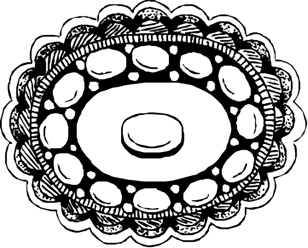 The black and white illustration shows a stylized depiction of an eye with eyelashes on either side, set against what appears to be a circular pattern resembling gears within another circle that has concentric rings around it.
