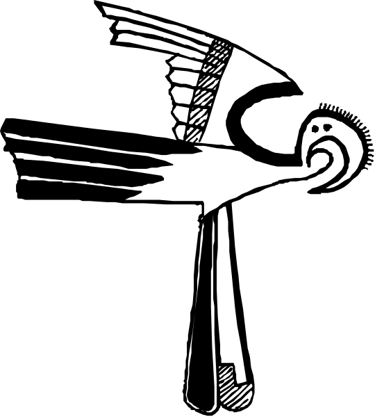 The black and white illustration features a stylized bird with outstretched wings flying above an abstract representation of a person's head wearing glasses.