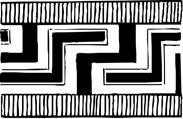 The black and white photo shows a pattern of lines that resemble stylized waves with jagged edges on either side.