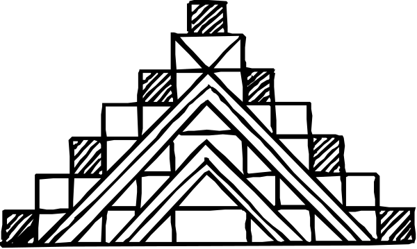 The image shows a pixelated representation of an abstract design with geometric shapes resembling buildings against a dark background.