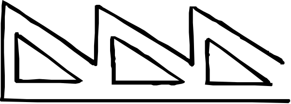 The image shows a sequence of four white triangles with black outlines against a gray background.
