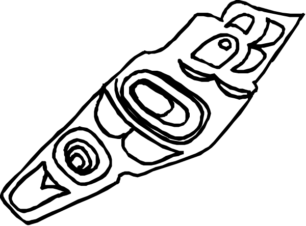 The black and white illustration shows a stylized depiction of an indigenous person's face with intricate patterns on their headband, accompanied by what appears to be a totem pole design in front of it.