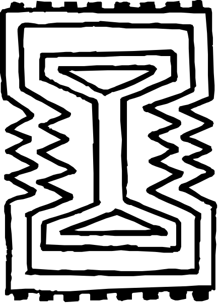 The image shows a black tribal pattern with white lines forming an abstract design that resembles stylized waves on fabric.