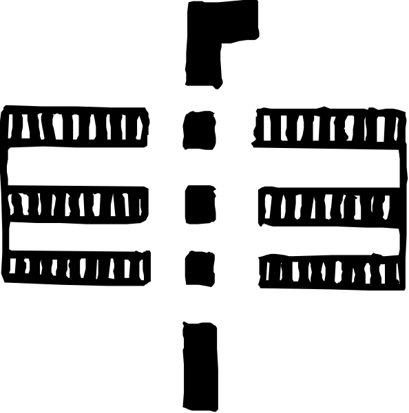 The image shows a black background with white text that appears to be Morse code symbols arranged vertically down two columns on either side of what looks like an empty space in between them.