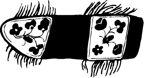 The black and white illustration shows three playing cards with floral designs on them placed next to each other against a dark background.