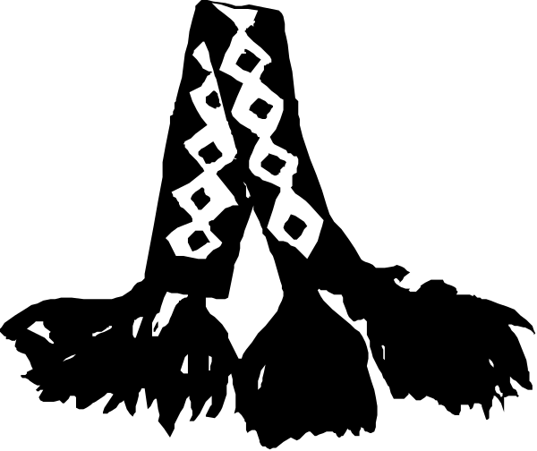 The image shows a black and white logo with an abstract design that includes geometric shapes resembling stylized leaves on either side of what appears to be a central motif which could represent a flame or fire, all set against a dark background.