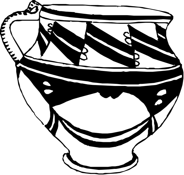 The black and white illustration shows a cup with two handles on top of it placed against an unseen background.
