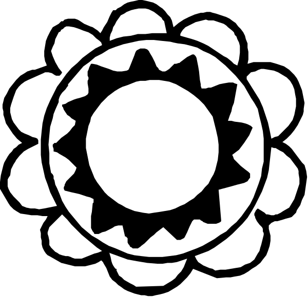 The black and white illustration shows three gears with a sunburst design at their center.