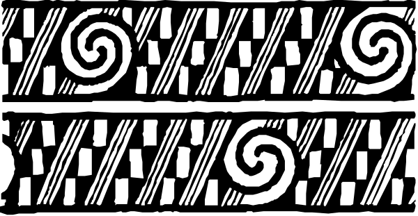The image shows a black and white pattern with swirling lines that resemble waves or abstract designs on what appears to be fabric or paper material.