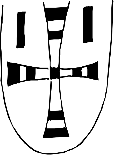 The image shows a black and white photo of an object with multiple parts that resemble puzzle pieces connected together to form something larger; it is set against a dark background which contrasts sharply with its lighter coloring, highlighting each piece's shape and position relative to others in this abstract composition.