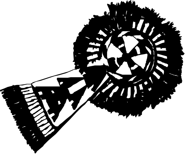 The black and white silhouette of a person holding an umbrella with raindrops falling from it against a dark background.