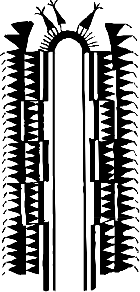 The image shows a black and white pixelated representation of an abstract figure with multiple lines forming its shape against a dark background.