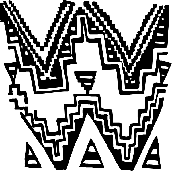 The image shows a black silhouette of an abstract design with various shapes that could be interpreted as letters or patterns against a dark background.