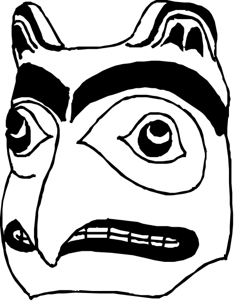 The black and white silhouette of a face with an exaggeratedly large nose on it is shown against a plain background in this clip-art image.