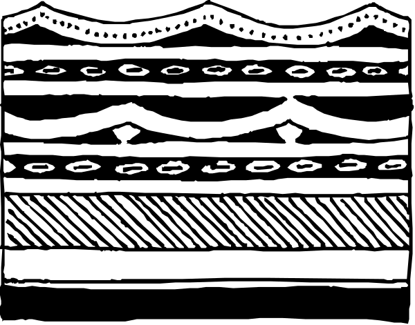 The black and white illustration shows a decorative border with intricate patterns resembling traditional textile designs on what appears to be an architectural structure such as a wall or column.