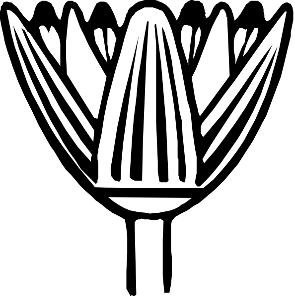 The black and white logo of a company with an abstract design resembling a stylized mouthpiece on top of two vertical lines that could be interpreted as teeth or columns.