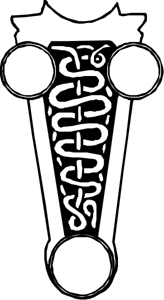 The image shows a black and white logo with an intricate design that includes what appears to be stylized text within it.