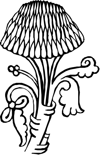 The black and white photo shows a decorative umbrella with intricate patterns on it against an indistinct background that appears to be fabric-like in texture.