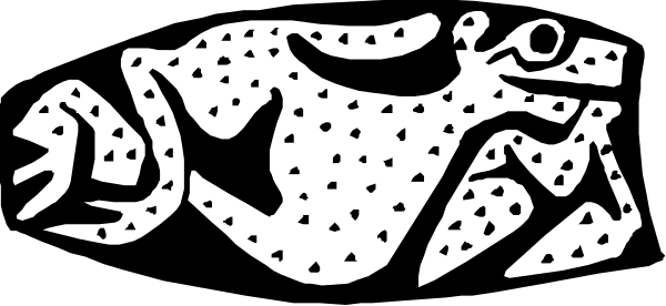 The black and white clip-art shows a frog with its tongue sticking out on top of what appears to be an open book cover design featuring polka dots in various sizes around it.