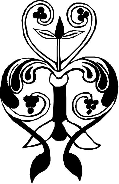 The black and white logo of a company with an emblem that resembles a shield featuring two crossed swords on either side above what appears to be a heart shape in between them.
