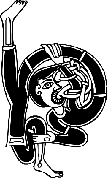 The black and white illustration shows a cartoon of an animated character with exaggerated facial features performing what appears to be magic tricks in front of two wands that resemble rabbits' ears on either side, suggesting it might represent a magician at work.