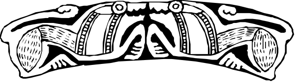 The black and white illustration shows a stylized fish with an open mouth atop what appears to be waves, resembling a crest on top of water.