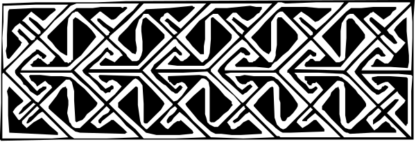 The black and white photo shows a decorative metalwork piece with intricate patterns resembling Celtic knot work on an elongated rectangular background that could be part of jewelry or home décor, set against a neutral grey backdrop.