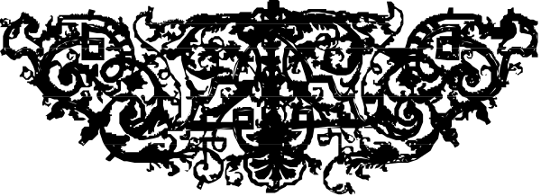 The image shows a black and white decorative border with intricate patterns resembling lacework at its center.