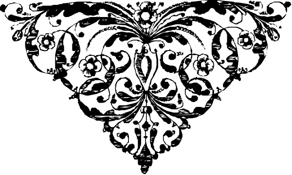 The black and white photo shows a decorative pattern with intricate designs that resemble floral motifs within an oval frame at its center.